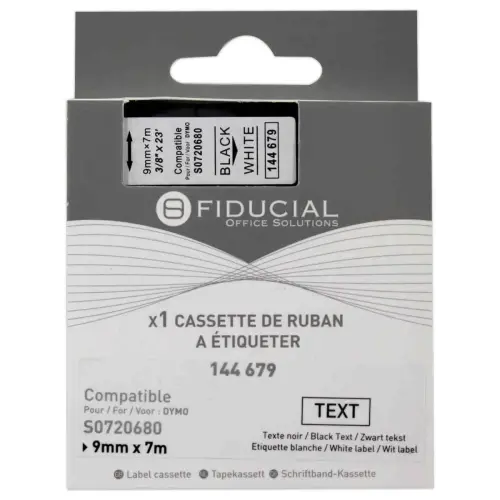 Ruban K7 pour titreuse DYMO S0720680 9mm impression Noir sur Blanc photo du produit