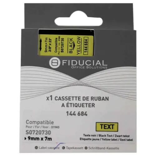 Ruban K7 pour titreuse DYMO S0720730 9mm jaune impression noire photo du produit