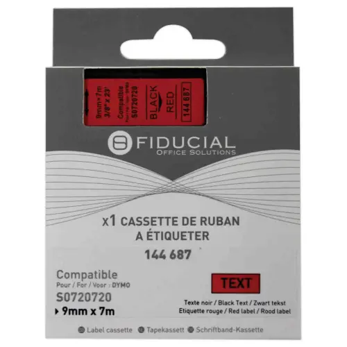 Ruban K7 pour titreuse DYMO S0720720 9mm rouge impression noire photo du produit