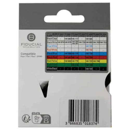 Ruban K7 pour titreuse DYMO S0720580 12mm jaune impression noire photo du produit