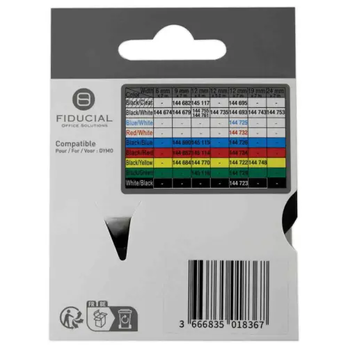 Ruban K7 pour titreuse DYMO S0720610 12mm noir impression blanche photo du produit