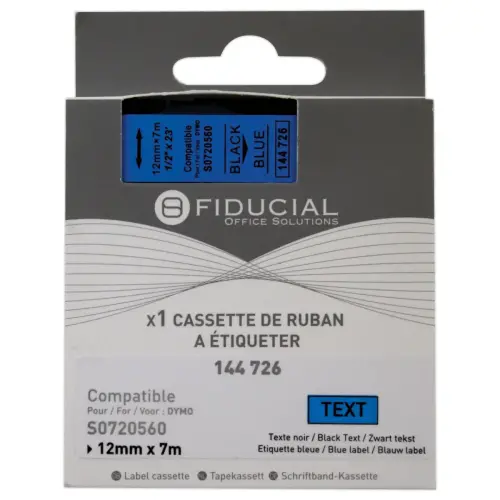 Ruban K7 pour titreuse DYMO S0720560 12mm bleu impression noire photo du produit