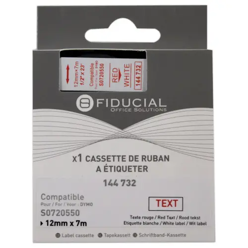 Ruban K7 pour titreuse DYMO S0720550 12mm blanc impression rouge photo du produit