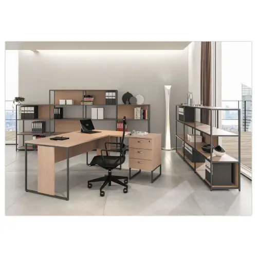 Bureau BELGRADE 140 x 80 chêne pieds anthracite monté photo du produit