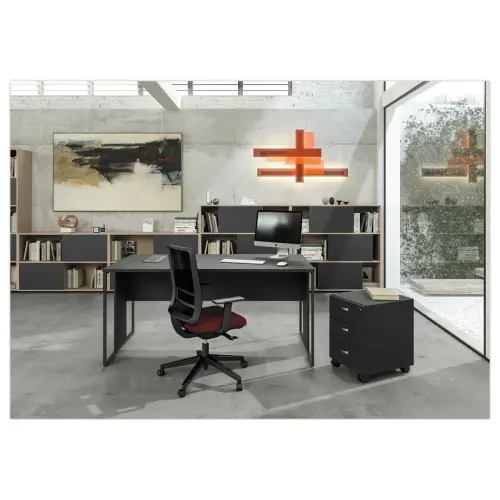 Bureau BELGRADE 160 x 80 ch&ecirc;ne pieds anthracite mont&eacute; photo du produit