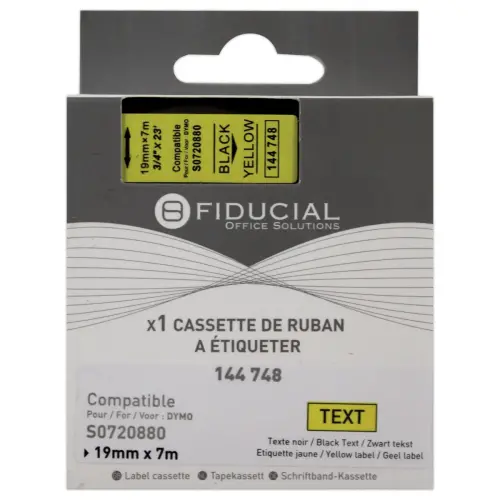 Ruban K7 pour titreuse DYMO S0720880 19mm jaune impression noire photo du produit