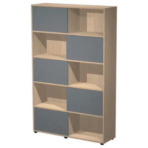 Bibliothèque chêne 10 cases 5 portes anthracite montée photo du produit