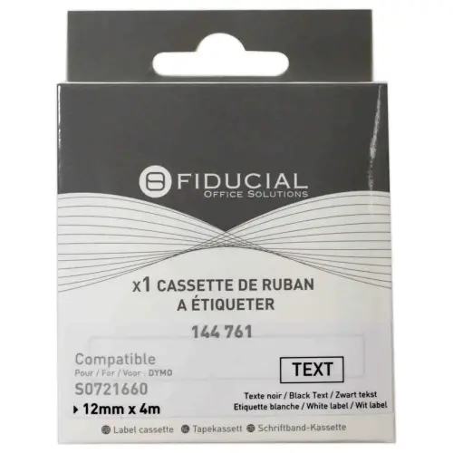 Ruban K7 pour titreuse DYMO S0721660 12mmx4 m blanc impression noire photo du produit