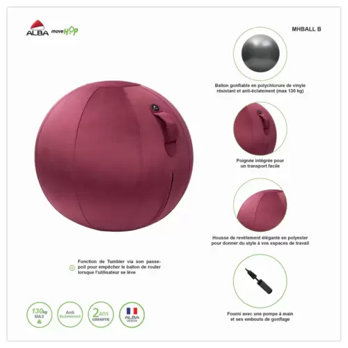 Ergoball - ballon assise ergonomique 65 cm - rouge saphir photo du produit