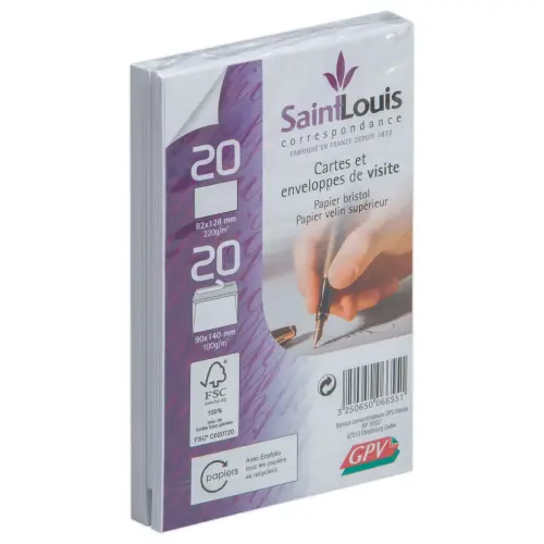 20 Cartes Bristol 82 x 128 220 g +  enveloppes blanches 100 g/m&sup2; photo du produit