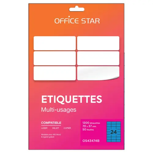 50 Planches étiquettes L70xH37mm, 1200 étiq/ boîte, bleu photo du produit