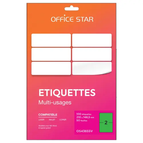 50 Planches étiquettes L210xH148mm, 100 étiq/ boîte, vert photo du produit