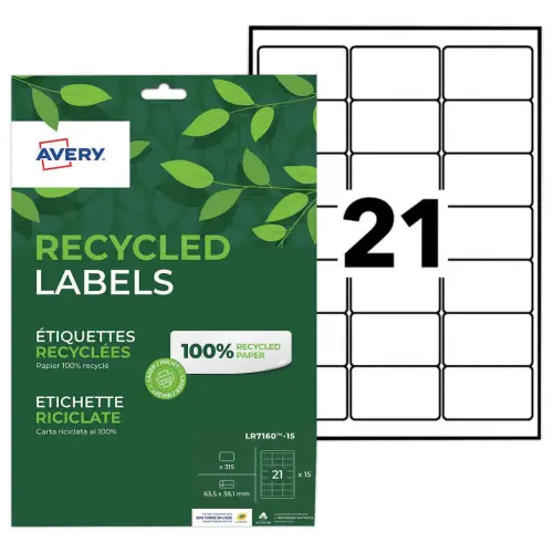 15 Planches étiquettes recyclées blanches63,5 x 38,1mm photo du produit