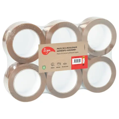 6 Rouleaux d'adh&eacute;sif d'emballage - 100 m x 48 mm - SIGN photo du produit
