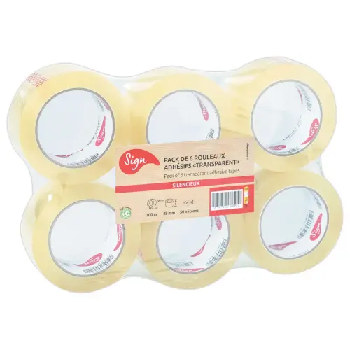 6 Rouleaux d'adhésif d'emballage - 100 m x 48 mm - 50µ - Transparent - SIGN photo du produit