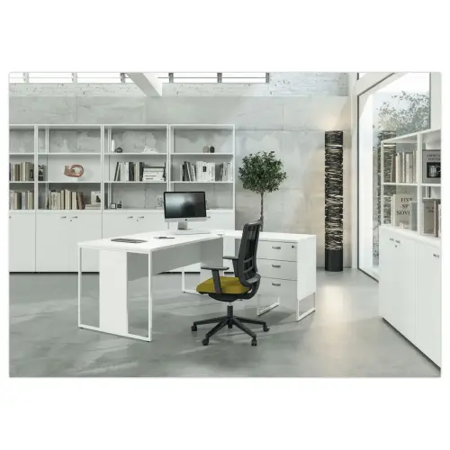 Bureau BELGRADE 140 x 80 ch&ecirc;ne pieds blanc mont&eacute; photo du produit
