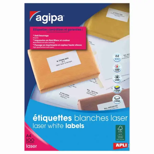 100 Etiquettes blanches permanentes laser et copieur 70x42 mm photo du produit