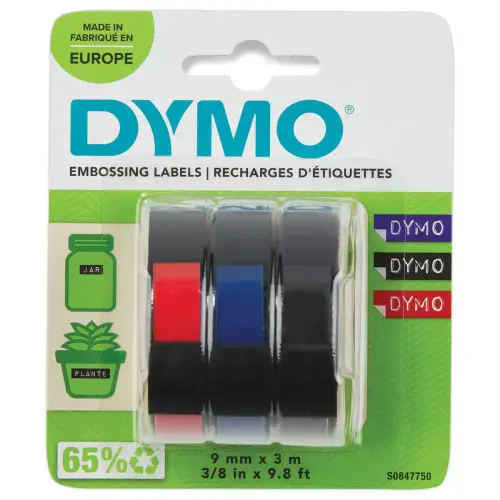 3 Rubans de marquage 3D Dymo® 9 mm x 3 m assortis brillant photo du produit