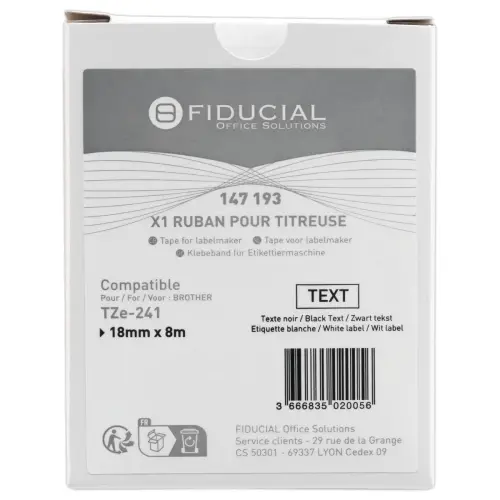 Ruban comp Brother TZE 241 18mm blanc impression noire photo du produit