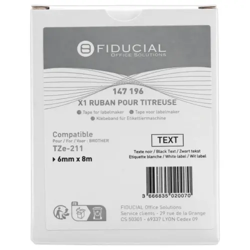 Ruban comp BROTHER TZE 211 6mm blanc impression noire photo du produit