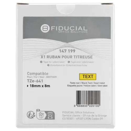 Ruban comp Brother TZE 641 18mm jaune impression noire photo du produit