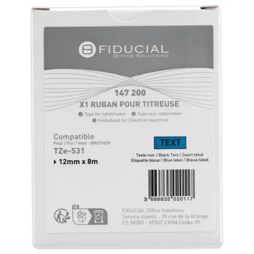 Ruban comp Brother TZE 531 12mm bleu impression noire photo du produit