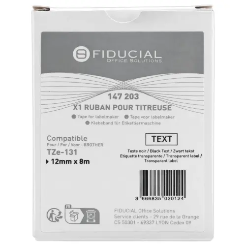 Ruban comp Brother TZE 131 12mm transparent impression noire photo du produit