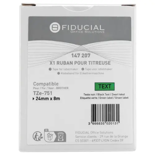 Ruban comp Brother TZE 751 24mm - noir/vert photo du produit