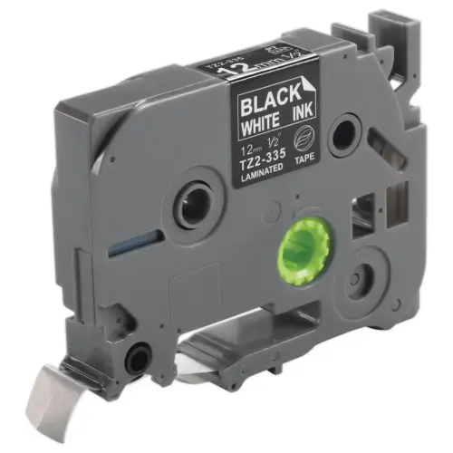 Ruban comp BROTHER TZE 335 12mm noir impression blanc photo du produit