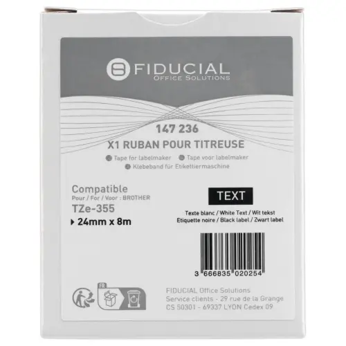 Ruban comp Brother TZE 355 24mm - blanc/noir photo du produit