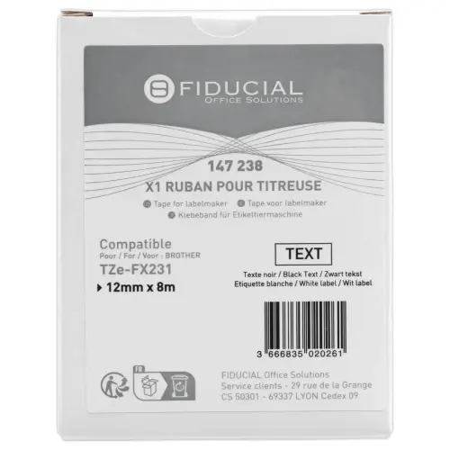 Ruban comp Brother laminé flexible TZe-FX231 12mm blanc impresison nr photo du produit