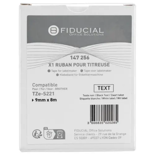 Ruban comp BROTHER TZE S221 cassette 9mm noir / blanc photo du produit