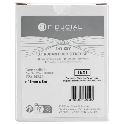 Ruban comp Brother TZE N241 cassette 18 mm Noir / blanc photo du produit