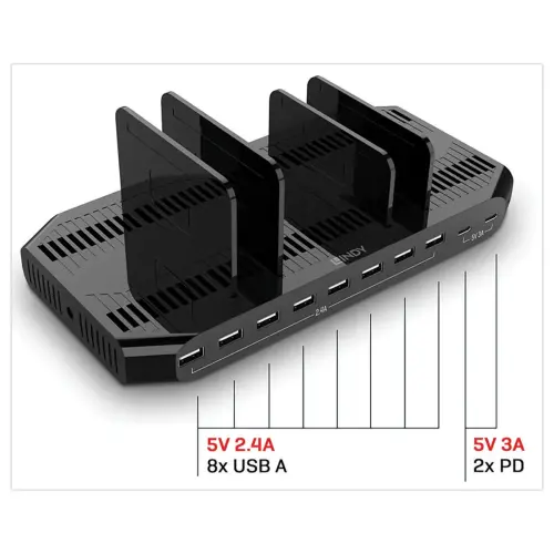 Station de Charge USB - 10 ports - 120W - LINDY photo du produit