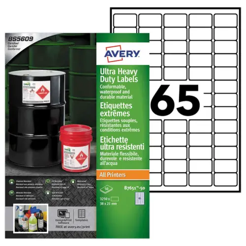 3250 &eacute;Tiquettes extr&ecirc;mes poly&eacute;thyl&egrave;ne Laser, Jet d'encre 38 x 21 mm photo du produit