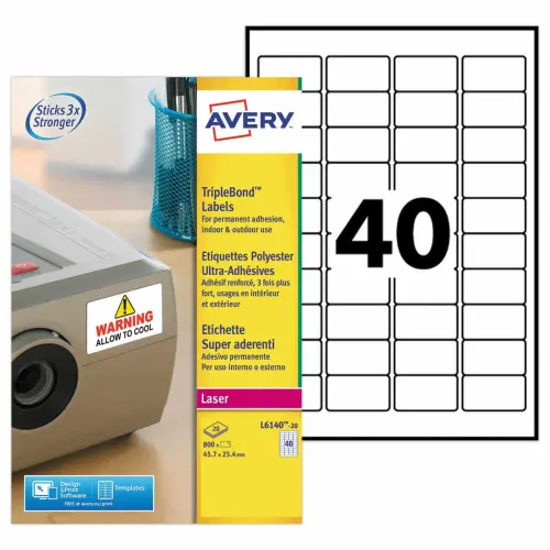 800 éTiquettes ultra-adhésives polyester Laser blanches 45,7 x 25,4 mm photo du produit