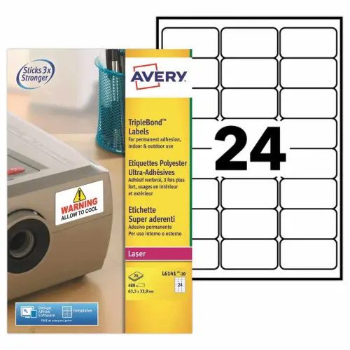 480 éTiquettes ultra-adhésives polyester Laser blanches 63,5 x 33,9 mm photo du produit