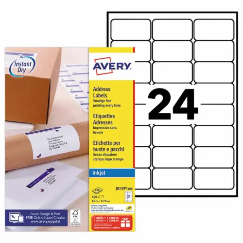 100 Etiquettes adresses Jet d'encre blanche 63.5 x 33.9mm photo du produit