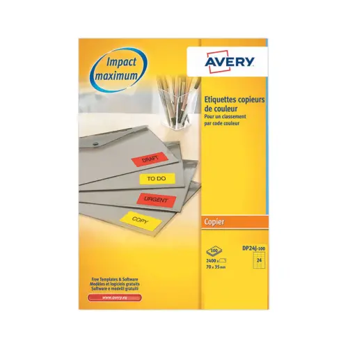 2400 &eacute;Tiquettes multi-usages Photocopieur jaunes fluo 70 x 35 mm photo du produit