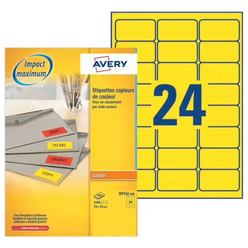 2400 &eacute;Tiquettes multi-usages Photocopieur jaunes fluo 70 x 35 mm photo du produit