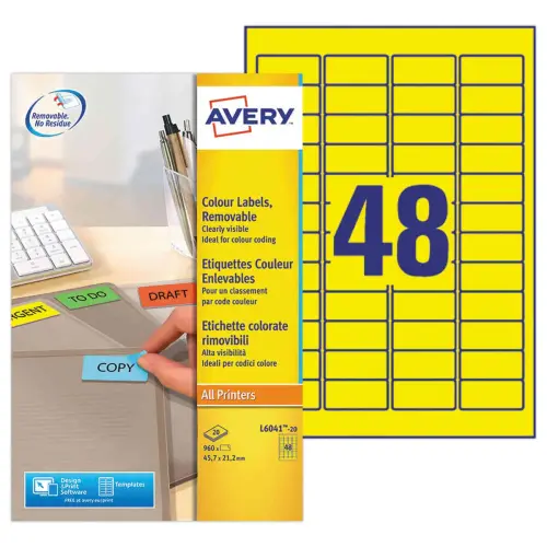 Planches de 960 étiquettes enlevables jaune Avery 45.7 x 21.2mm photo du produit