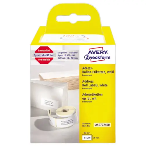 2 Rouleaux de 260 &eacute;tiquettes blanches 36x89 mm pour DYMO LW 450 photo du produit