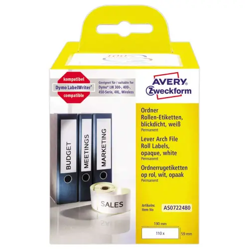 Rouleau de 110 étiquettes blanches 190x59 mm pour DYMO LW450 photo du produit