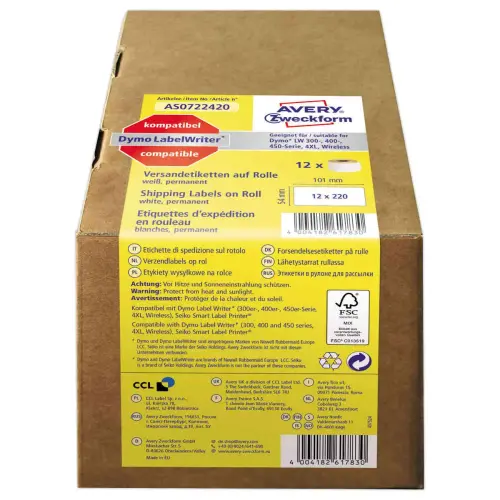 12 Rouleaux de 220 étiquettes blanches 101x54 mm pour DYMO LW 450 photo du produit
