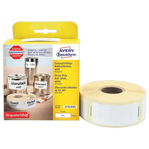 Rouleau de 450 étiquettes polypropylène ultra-résistantes LW 19x64 mm photo du produit