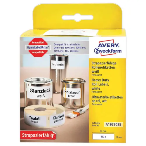Rouleau de 450 étiquettes polypropylène ultra-résistantes LW 19x64 mm photo du produit