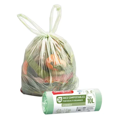 30 Sacs compostable vert 10L à poignées photo du produit