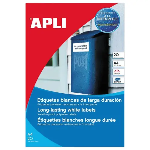 20 Planches d'étiquettes polyester laser/cop 99,1x57 mm 200 étiq blanc. photo du produit