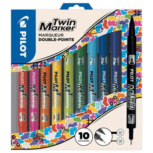 10 Double marqueur permanent PILOT - Pointe fine et extra fine photo du produit