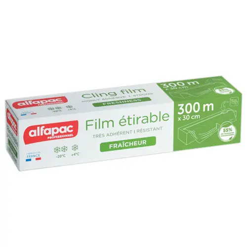 Film alimentaire &eacute;tirable - 300 m x 30 cm - Bo&icirc;te distributrice - ALFAPAC photo du produit